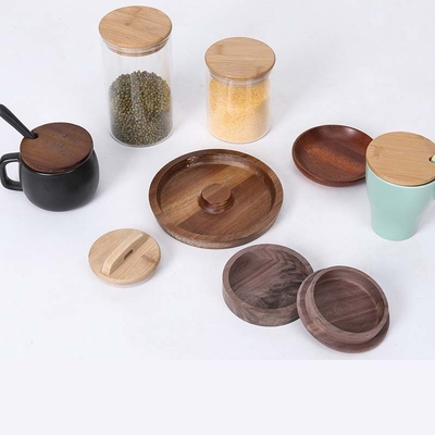 العطور شمعة غطاء زجاجة الخيزران جرة غطاء شعار الليزر لأكواب الزجاج البلاستيكية