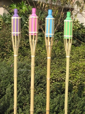 Yard Garden Outdoor Bamboo Tiki Torch مع علبة زيت بديلة قابلة لإعادة الملء