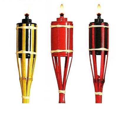 Yard Garden Outdoor Bamboo Tiki Torch مع علبة زيت بديلة قابلة لإعادة الملء