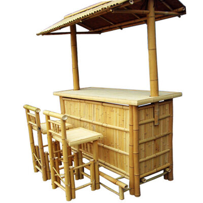 Waterproof Outdoor Bamboo Tiki Bar Set with Slat Roof 220cm Height Eco-Friendly Natural Bamboo Bar Counter for Garden Beach Party